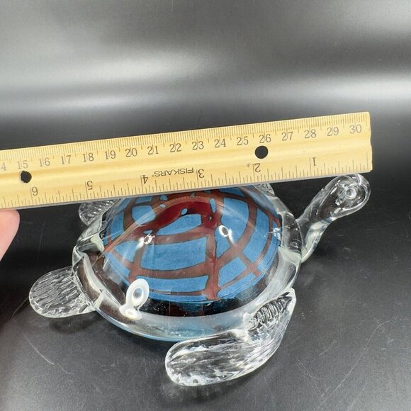 Art Glass Turtle Glass Paperweight Figurine Clear Edges Blue Red Center Glass - Picture 5 of 16